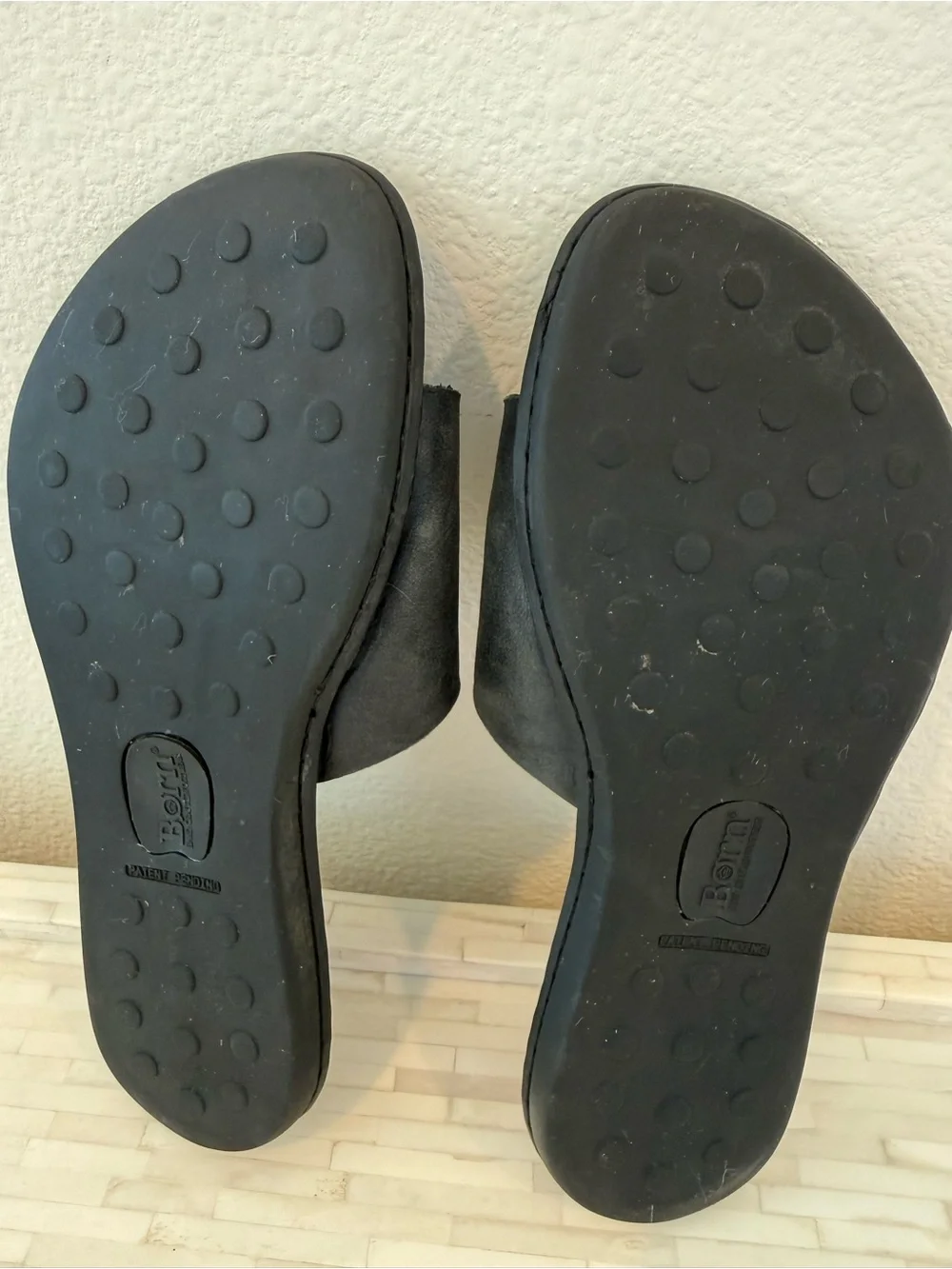 Born Black Leather Slide Sandals with Gold Buckles - Picture 3 of 5